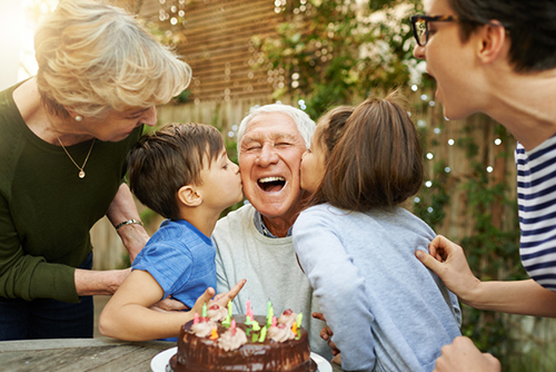 Man getting birthday kisses